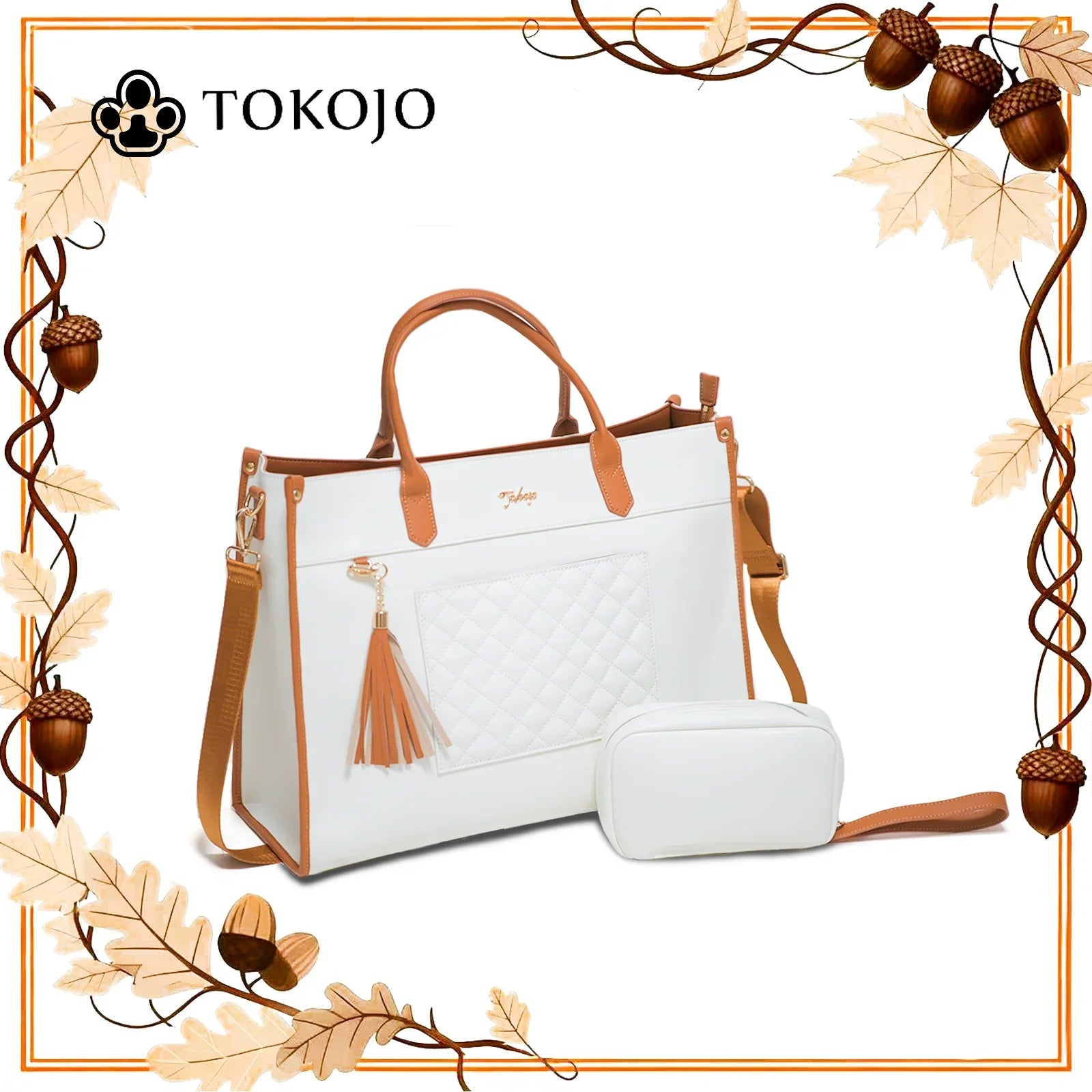TOKOJO Luxury Quilted Laptop Tote Bag with Small Clutch
