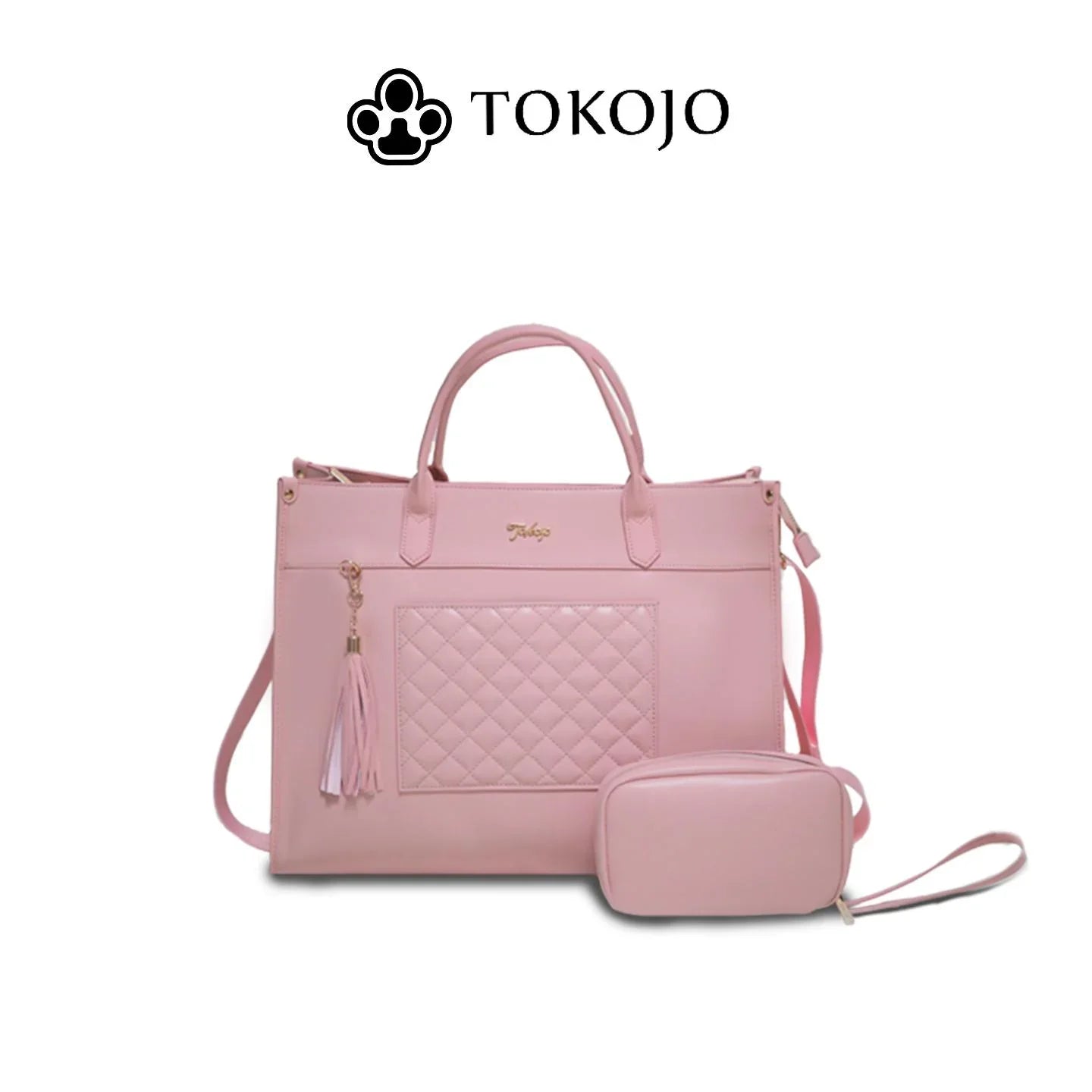 TOKOJO Luxury Quilted Laptop Tote Bag with Small Clutch