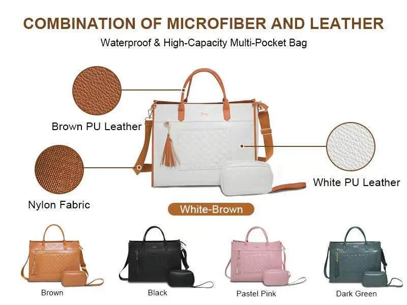 TOKOJO Luxury Quilted Laptop Tote Bag with Small Clutch