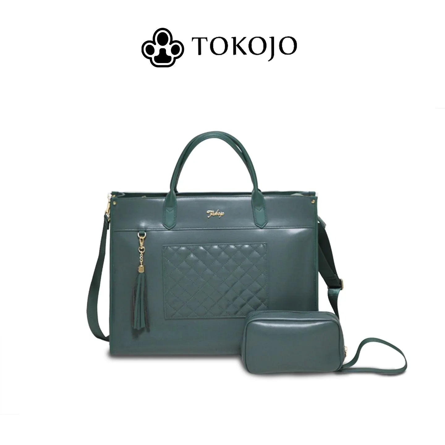 TOKOJO Luxury Quilted Laptop Tote Bag with Small Clutch