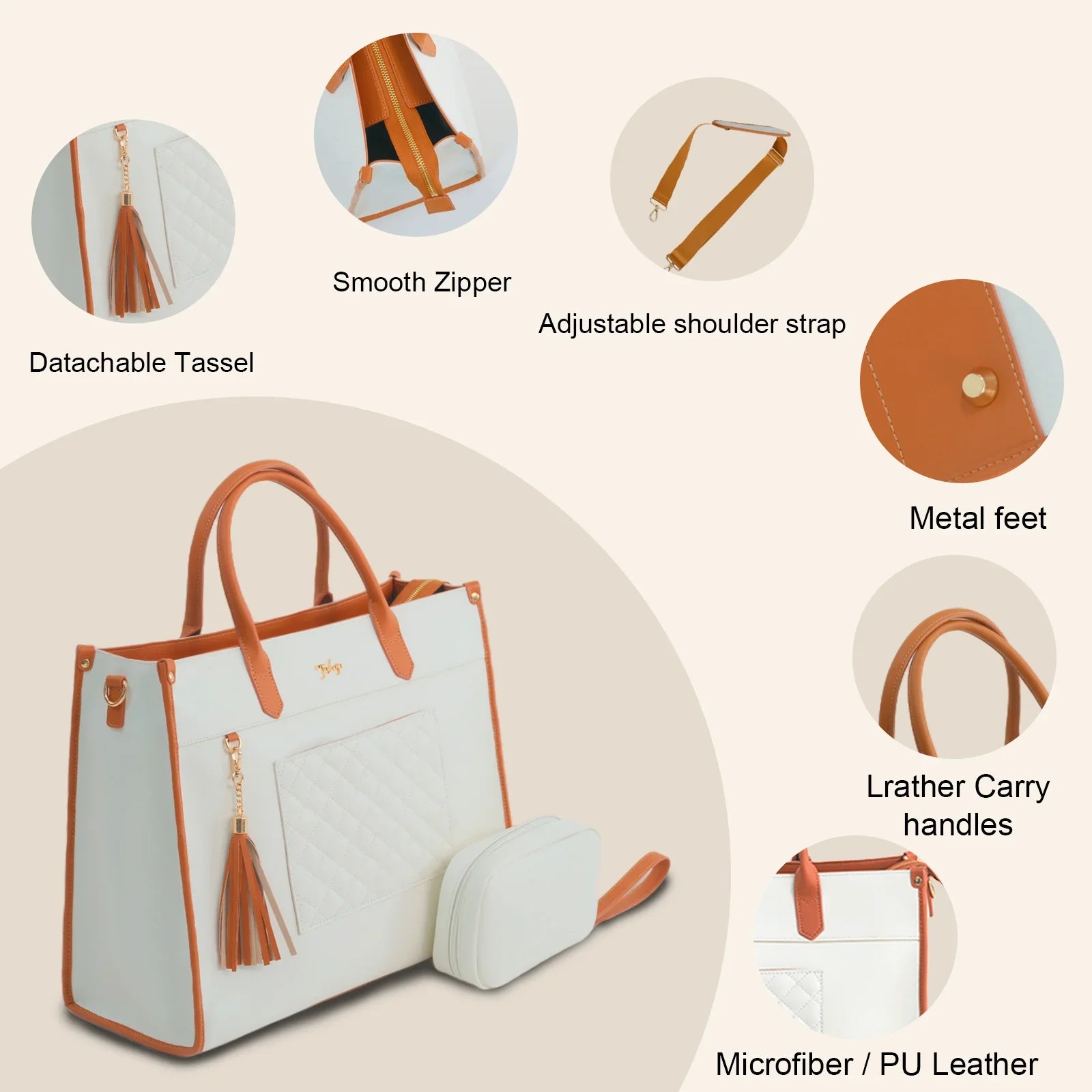 TOKOJO Luxury Quilted Laptop Tote Bag with Small Clutch