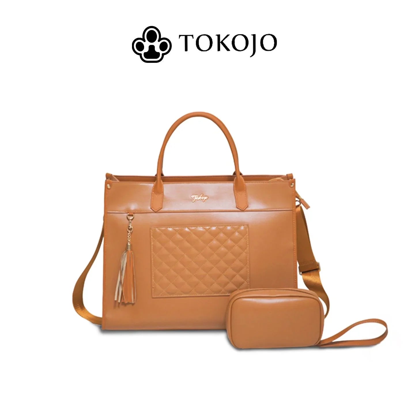 TOKOJO Luxury Quilted Laptop Tote Bag with Small Clutch