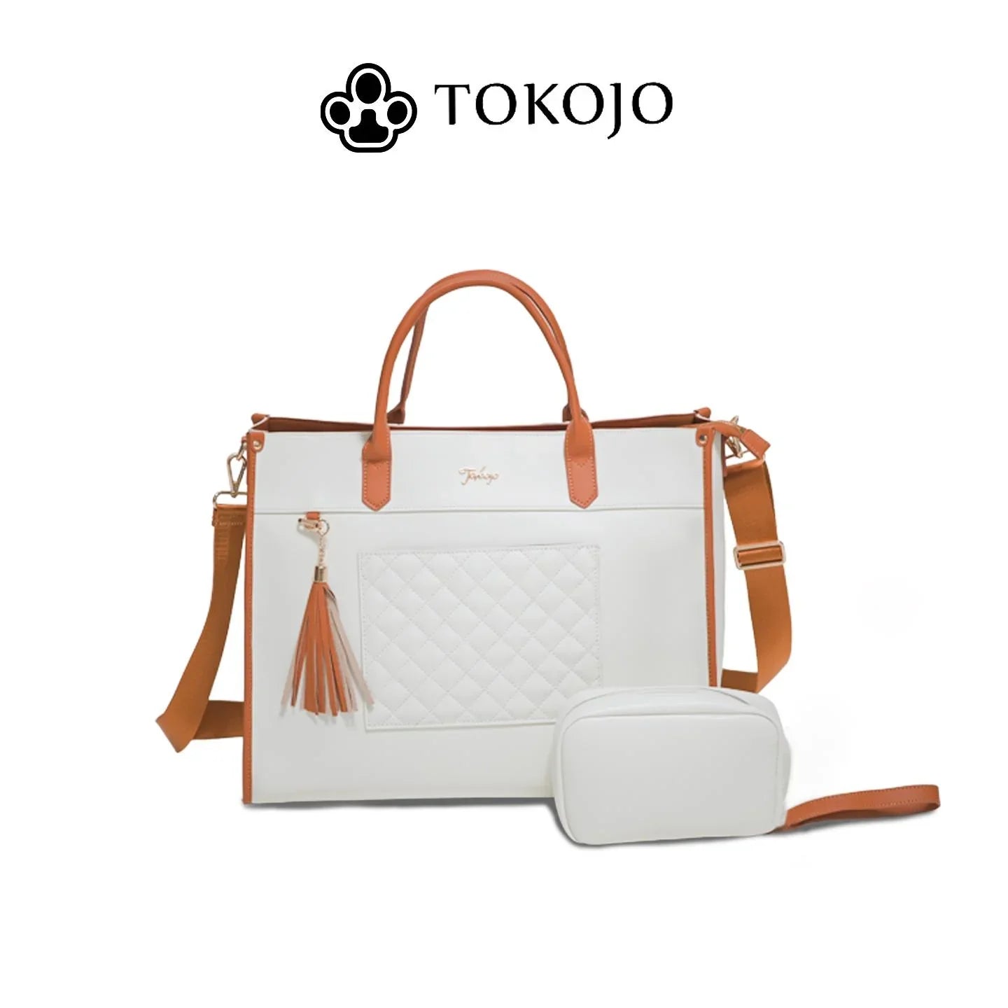TOKOJO Luxury Quilted Laptop Tote Bag with Small Clutch